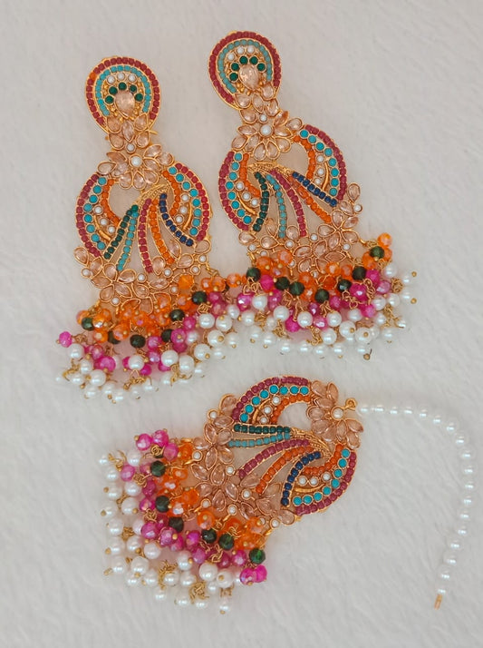 Traditional Peacock Design Earrings with Maang Tikka