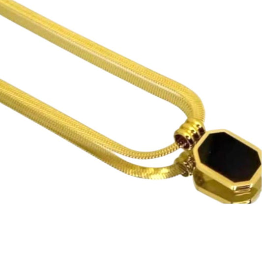 Gold Necklace with Black Octagonal Pendant