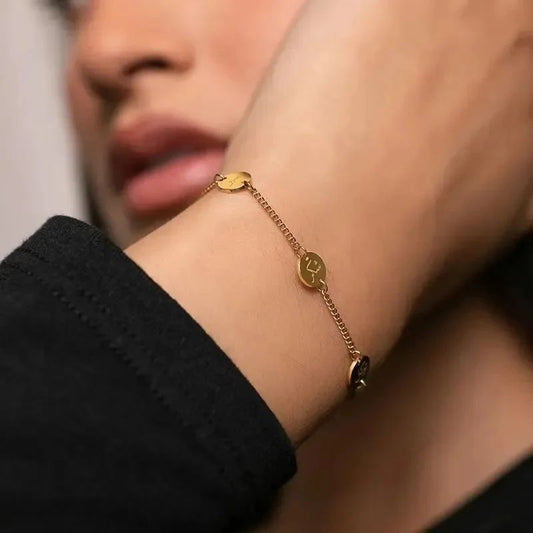 Gold Engraved Symbolic Charm Bracelet for Women
