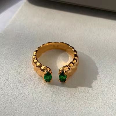 Gold Open Ring with Green Gemstone Accents
