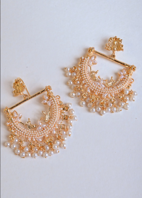 Elegant Gold-Plated Pearl Chandelier Earrings