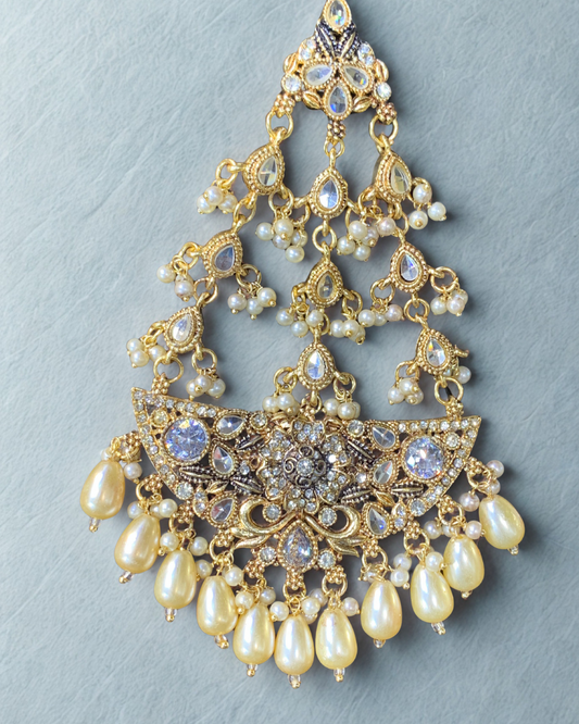 Radiant Red and Gold Jhoomer with Crystal Detailing