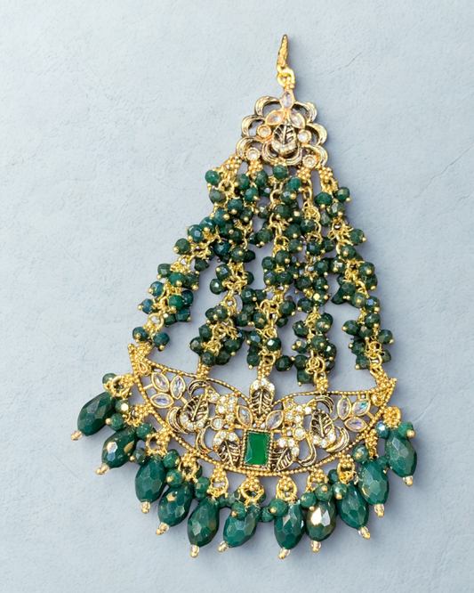 Red and Gold Jhoomer with Crystal Embellishments