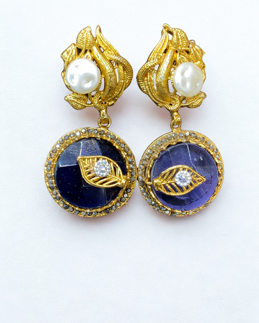 Golden Leaf Pearl Drop Earrings