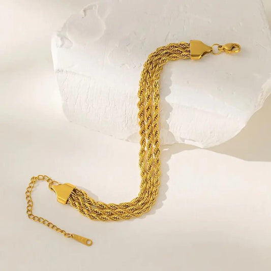 Gold-Plated Multi-Layer Twisted Rope Chain Bracelet