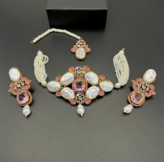 Regal Pearl & Kundan Choker Set with Earrings