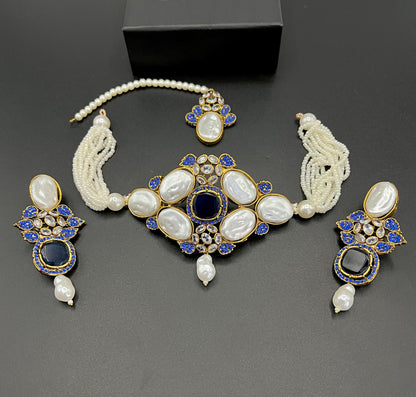 Regal Pearl & Kundan Choker Set with Earrings