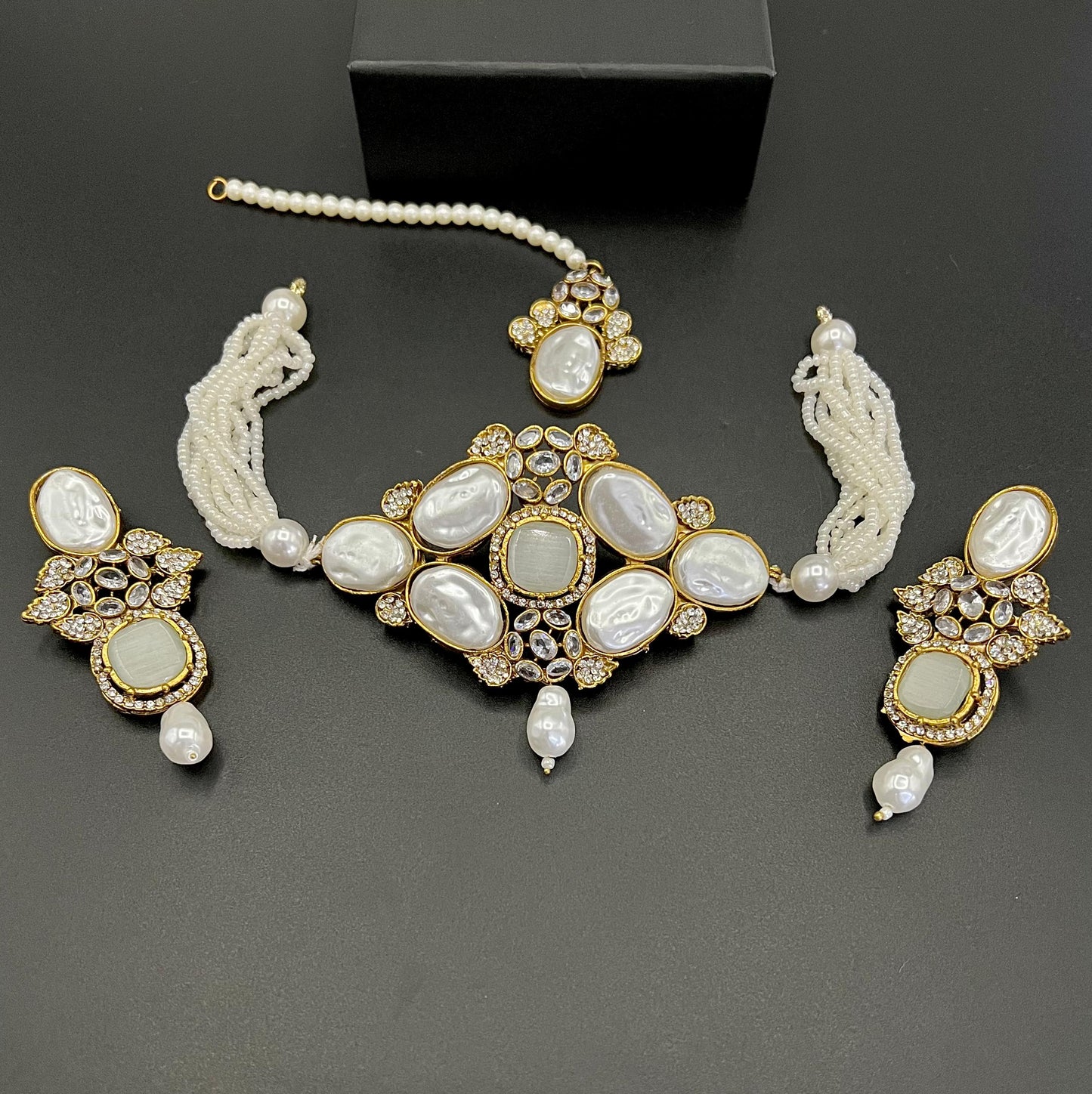 Regal Pearl & Kundan Choker Set with Earrings