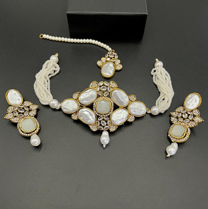Regal Pearl & Kundan Choker Set with Earrings