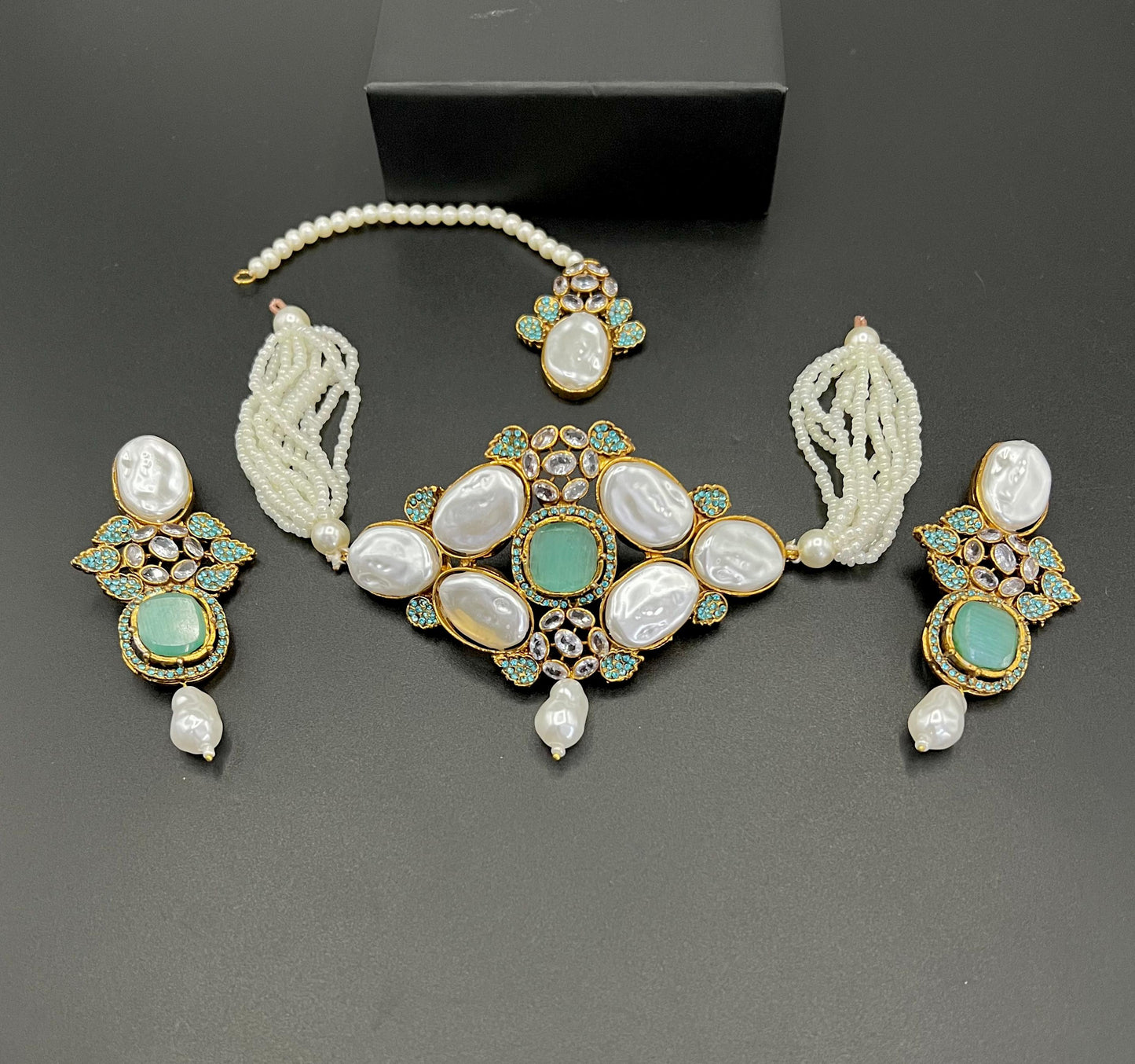 Regal Pearl & Kundan Choker Set with Earrings