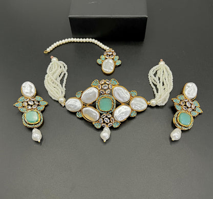 Regal Pearl & Kundan Choker Set with Earrings