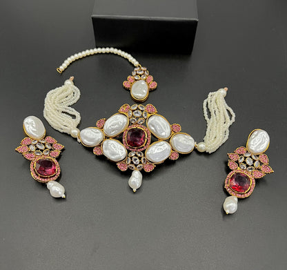 Regal Pearl & Kundan Choker Set with Earrings