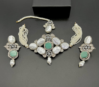 Regal Pearl & Kundan Choker Set with Earrings