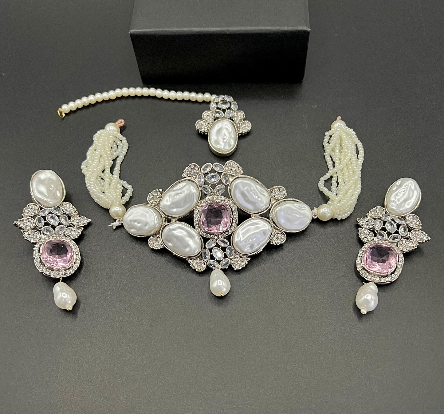 Regal Pearl & Kundan Choker Set with Earrings