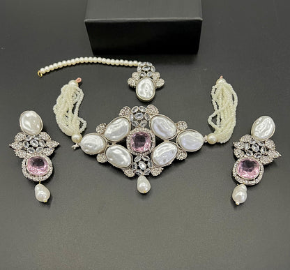 Regal Pearl & Kundan Choker Set with Earrings