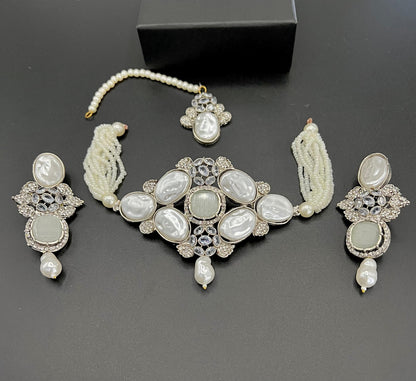 Regal Pearl & Kundan Choker Set with Earrings