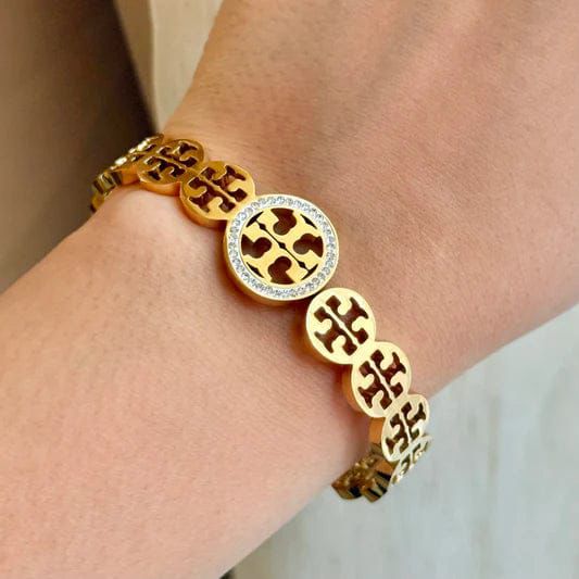 Designer-Inspired Gold-Plated Circle Emblem Bracelet