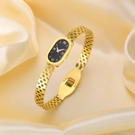 Elegant Gold-Plated Roman Dial Bracelet Watch for Women