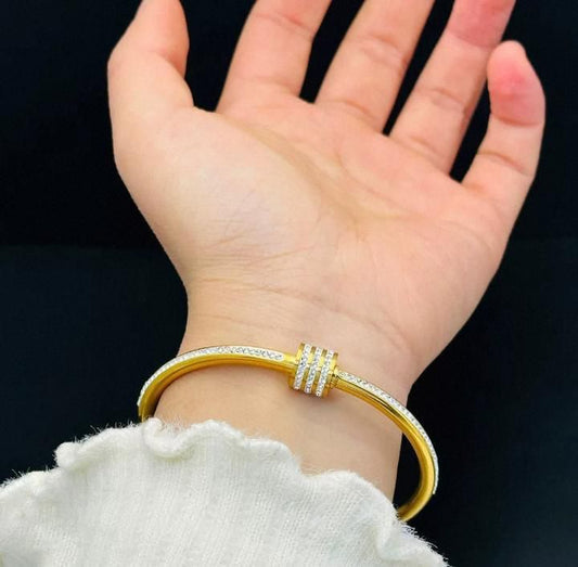 Gold-Plated Cuff Bangle with Diamond Accent Rings