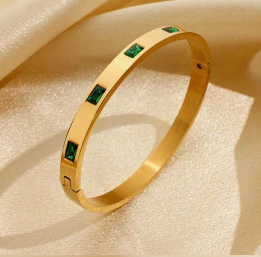 Gold-Plated Emerald Stone Studded Bangle Bracelet