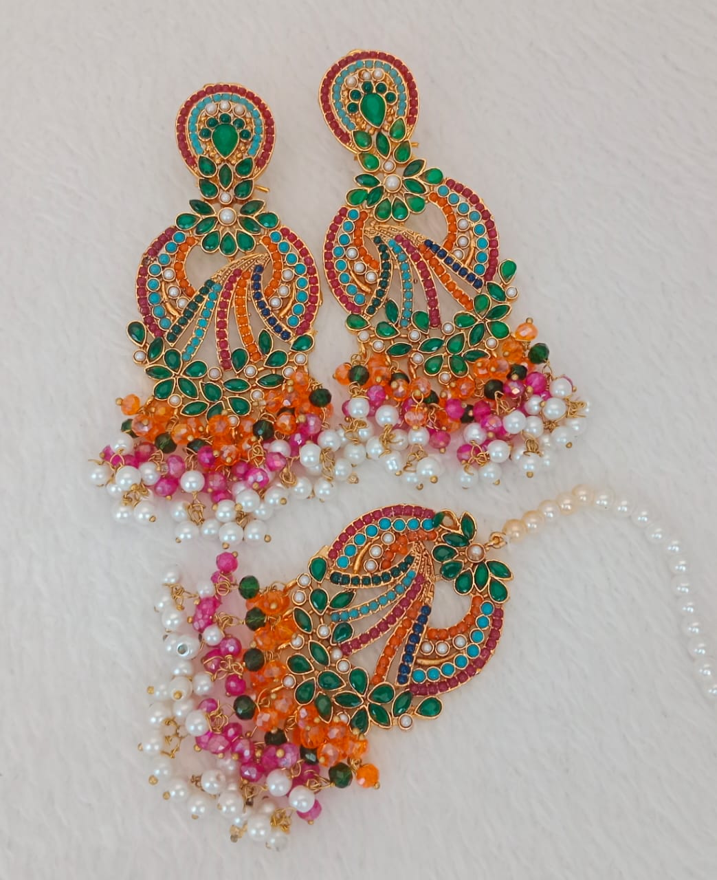 Traditional Peacock Design Earrings with Maang Tikka