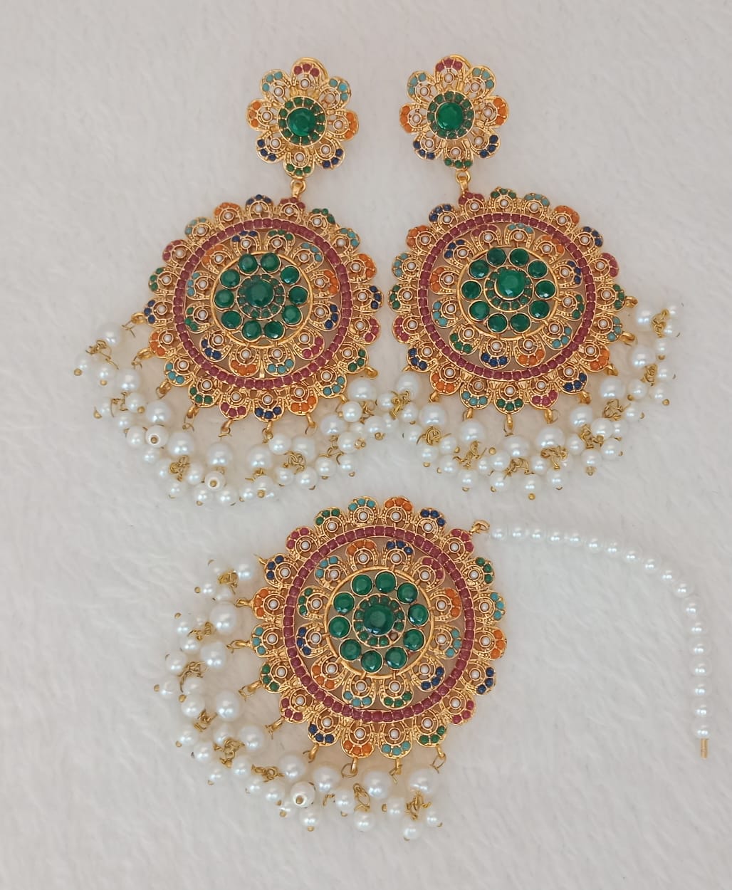 Royal Multicolor Stone Earrings with Matching Maang Tikka