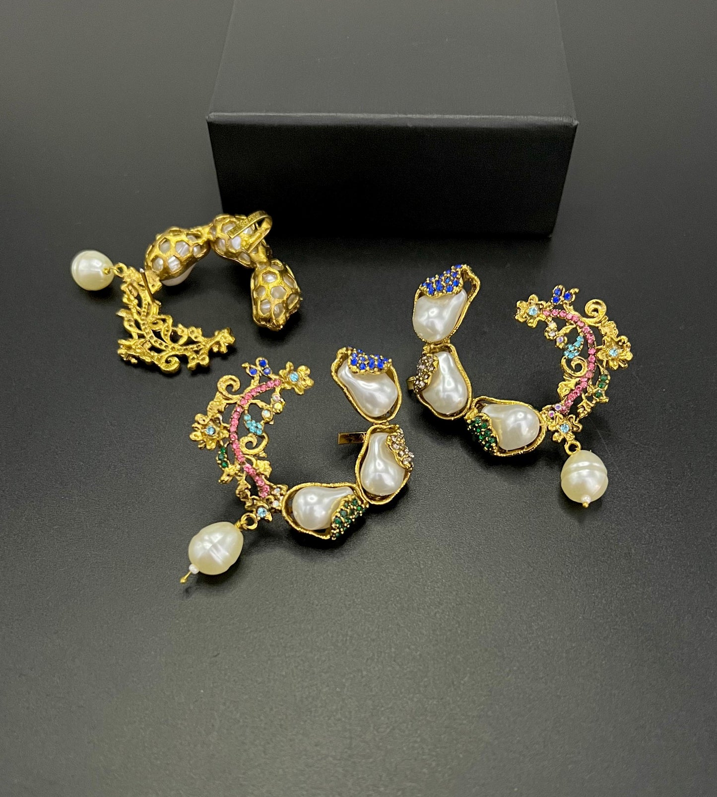 Elegant Gold Plated Pearl & Pink Stone Hoop Earrings