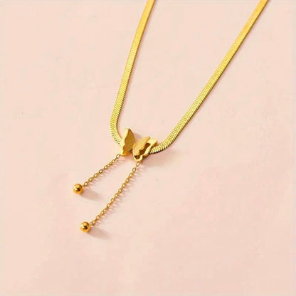 Delicate Gold Butterfly Necklace with Drop Chain Detail