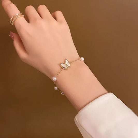 Elegant Butterfly Pearl Chain Bracelet for Women