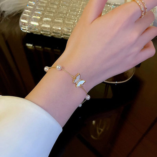 Elegant Butterfly Pearl Chain Bracelet for Women