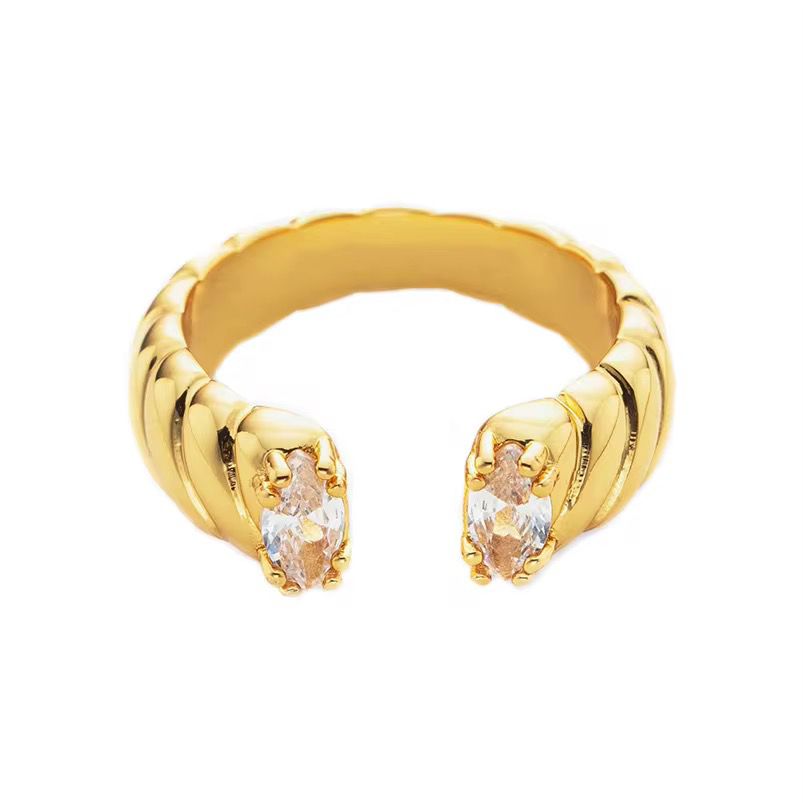 Gold Open Ring with Green Gemstone Accents