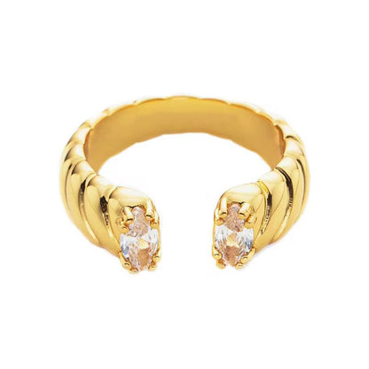 Gold Open Ring with Green Gemstone Accents