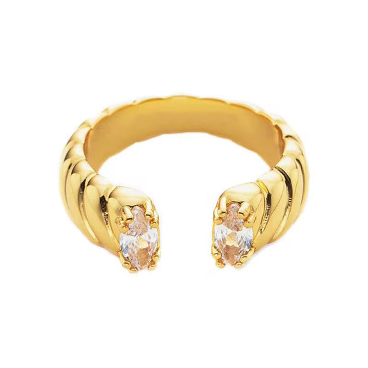 Gold Open Ring with Green Gemstone Accents
