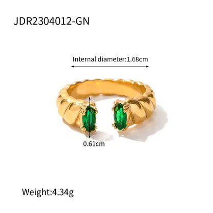 Gold Open Ring with Green Gemstone Accents