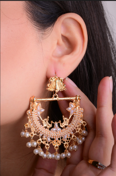 Elegant Gold-Plated Pearl Chandelier Earrings