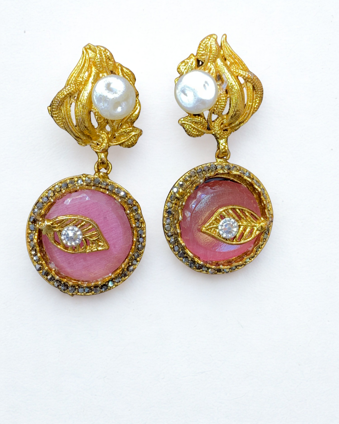 Golden Leaf Pearl Drop Earrings