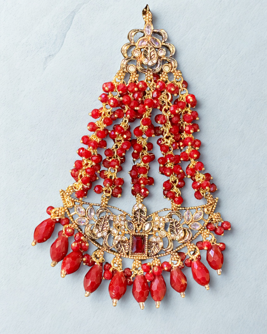 Red and Gold Jhoomer with Crystal Embellishments