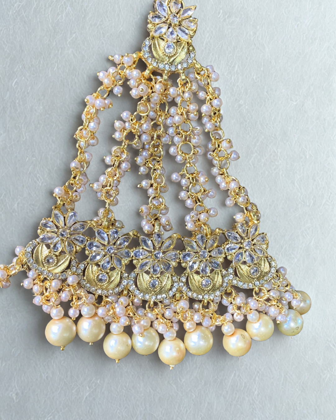 Elegant Pearl and Crystal Jhoomer with Floral Motif