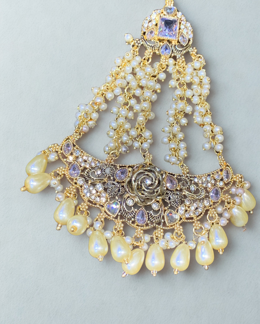 Elegant Pearl and Crystal Jhoomer with Rose Motif