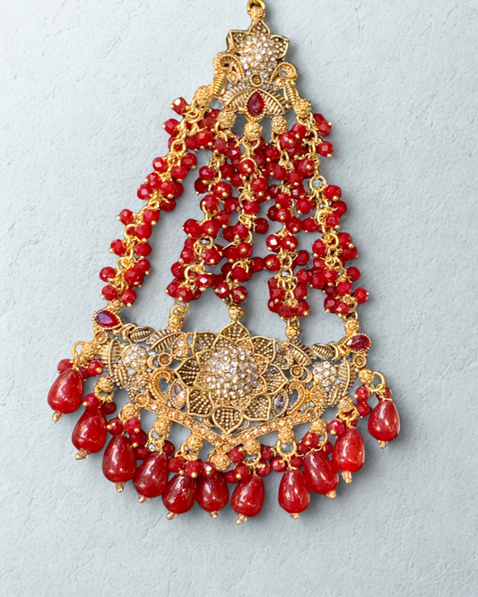 Exquisite Red and Gold Jhoomer with Crystal Accents