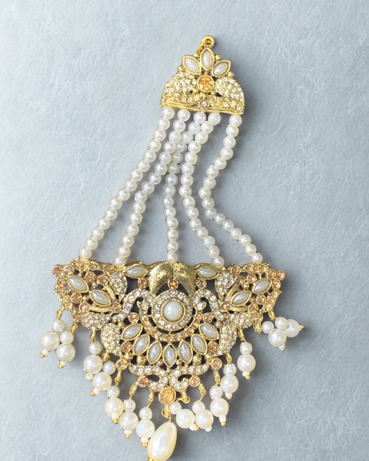 Regal Pearl and Crystal Jhoomer with Floral Design
